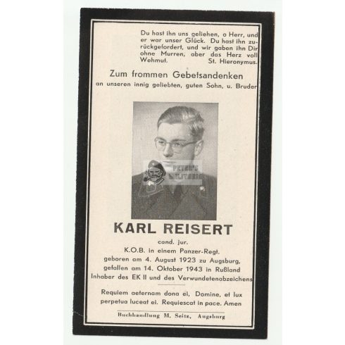 Black Panzer uniform Death Card