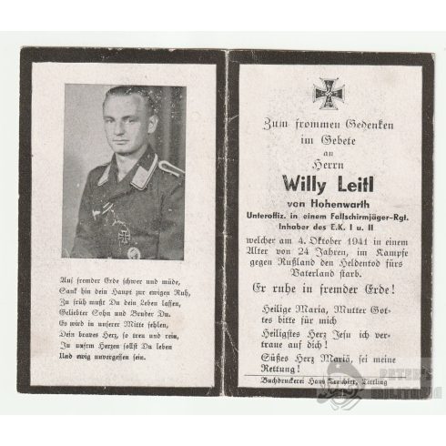 Fallschirmjäger / Ejtőernyős  halálozási értesítő 