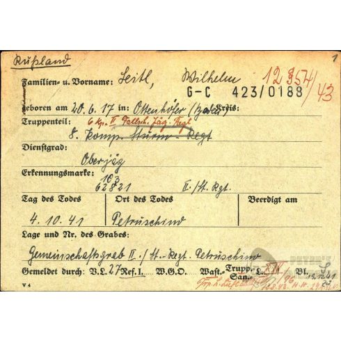 Fallschirmjäger / Ejtőernyős  halálozási értesítő 