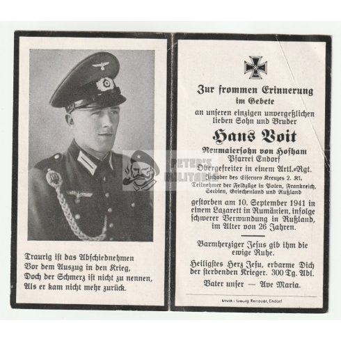 Halálozási értesítő - Vaskeresztes tüzér