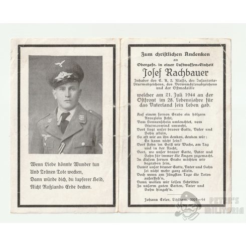 Dekorált Luftwaffe halálozási értesítő