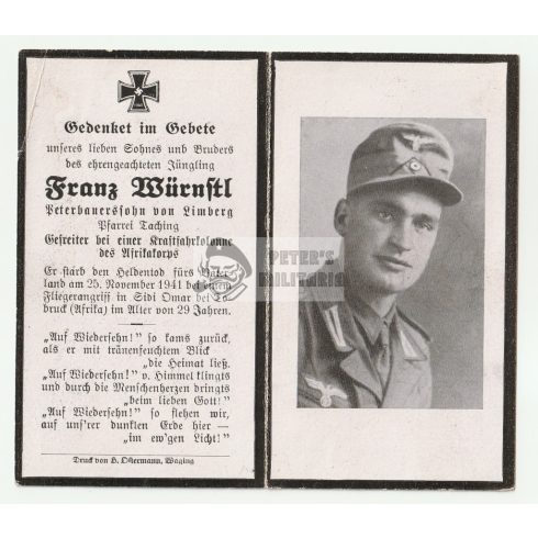 Afrikakorps Tobruk halálozási értesítő 
