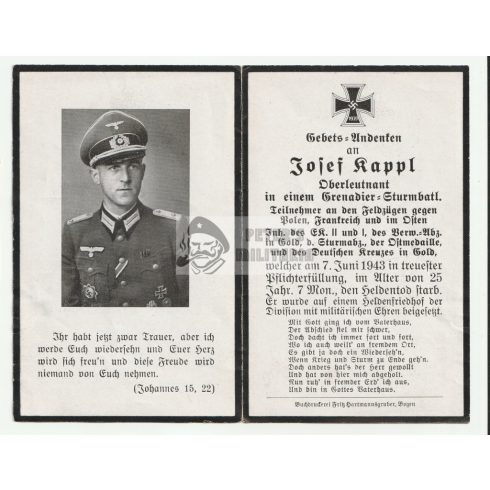 Wehrmacht főhadnagy halálozási Német Kereszt Arany fokozattal 