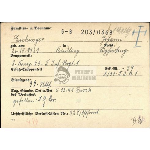 SS-Totenkopf-Inf. Rgt. 1. halálozási értesítő