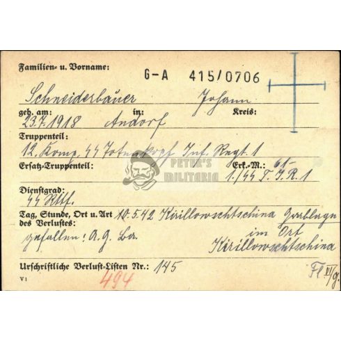 SS testvérpár halálozási értesítő - Demjansk