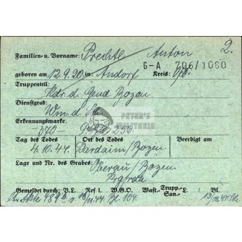 SS Polizei és Kriegsmarine Uboot matróz halálozási értesítő
