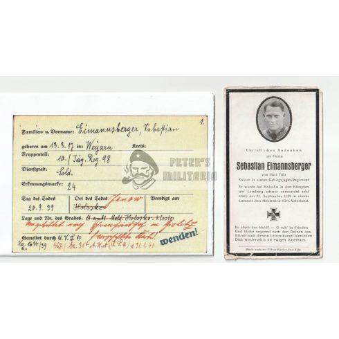 Gebirgsjäger halálozási értesítő - 1939