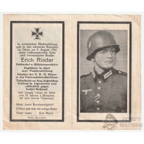 Rohamsisakos halálozási értesítő - 1942