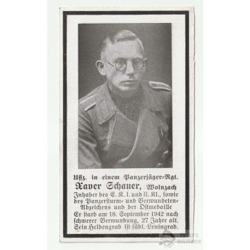 Vaskeresztes halálozási értesítő - STUG, Leningrád