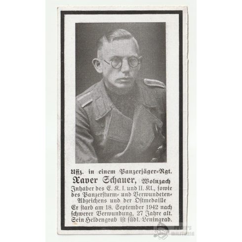 Vaskeresztes halálozási értesítő - STUG, Leningrád
