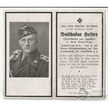 Panzer Oberfeldwebel halálozási értesítő