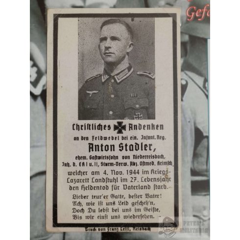 Sterbebild keretben Anton Stadler Feldwebel