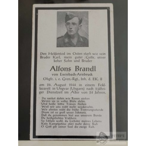 Sterbebild keretben Alfons Brandl - Ungvár