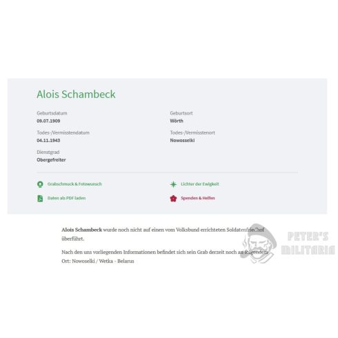 Sterbebild keretben Alois Schambeck von Metten