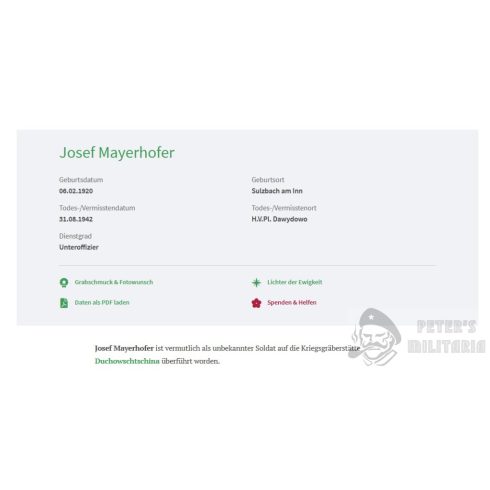 Sterbebild keretben Josef Mayerhofer, utász tiszthelyettes