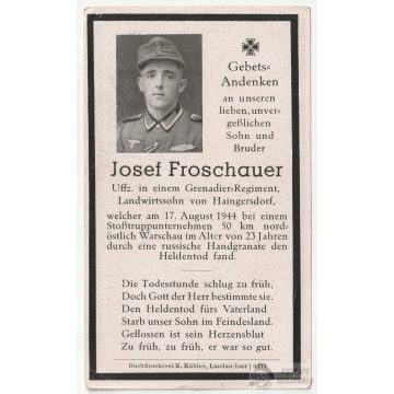 Közelharcpántos halálozási értesítő - 1944 Varsó