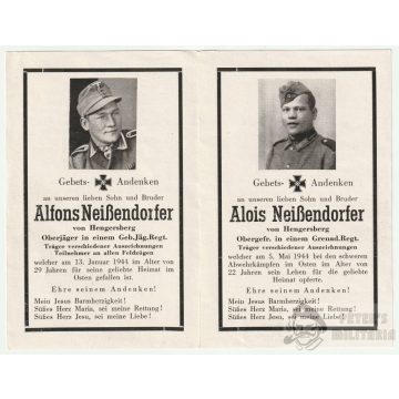 Wehrmacht testvérpár halálozási értesítő - 1944