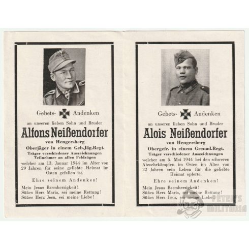 Wehrmacht testvérpár halálozási értesítő - 1944