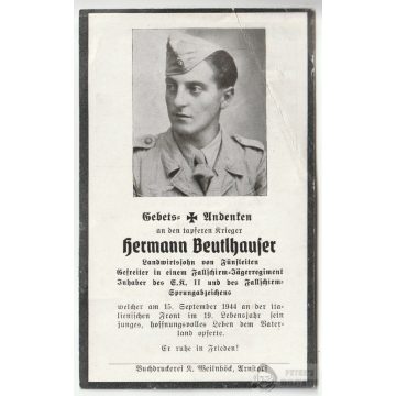 Fallschirmjäger halálozási értesítő 1944. Olaszország