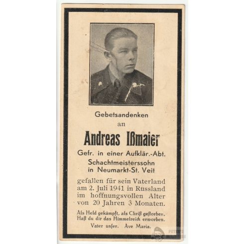 Páncélos felderítő halálozási értesítő - 1941 Barbarossa
