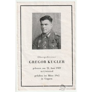   Halálozási értesítő (HUN) - Gregor Kugler / Magyarország