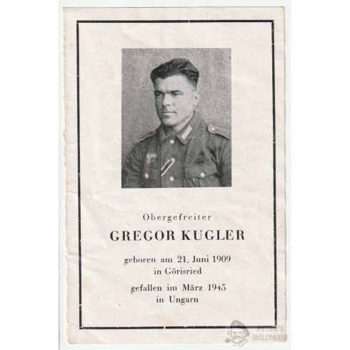 Halálozási értesítő (HUN) - Gregor Kugler / Magyarország