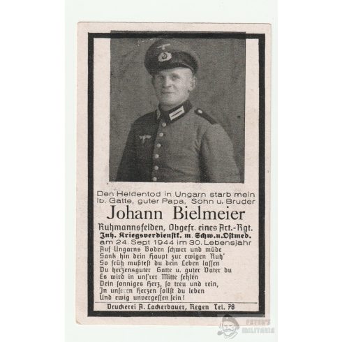 Halálozási értesítő (HUN) - Johann Bielmeier / Pusztacsán