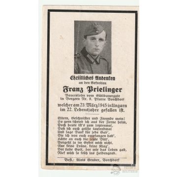   Halálozási értesítő (HUN) - Franz Prielinger / Magyarország