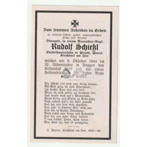 Death card (HUN) - Rudolf Schiessl / Nagyberezna