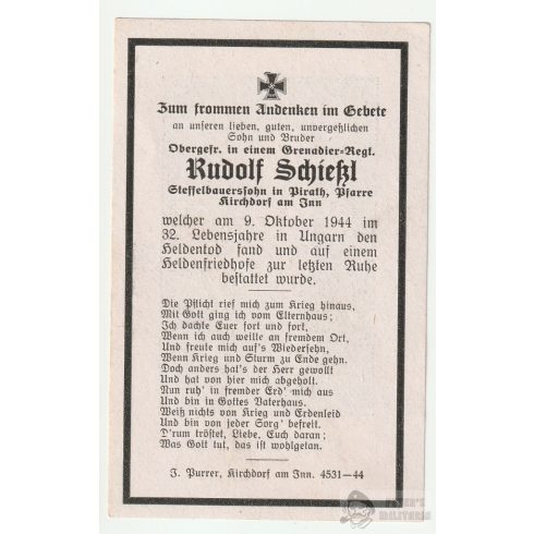 Halálozási értesítő (HUN) - Rudolf Schiessl / Nagyberezna