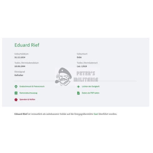 Death card (HUN) - Eduard Rief / Easter-hungarian military hospital