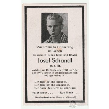   Halálozási értesítő (HUN) - Josef Schandl / Magyarország 