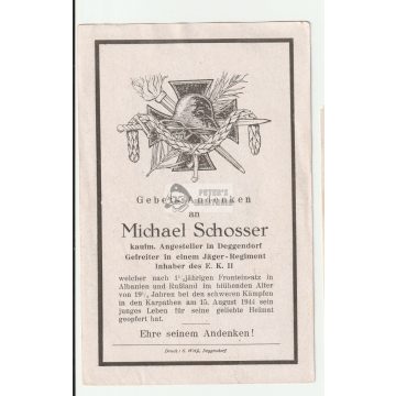   Halálozási értesítő (HUN) - Josef Schosser / Kárpátokban 