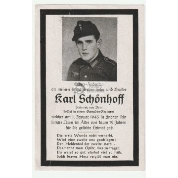   Halálozási értesítő (HUN) - Karl Schönhoff / Magyarország