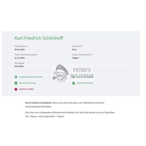 Halálozási értesítő (HUN) - Karl Schönhoff / Magyarország