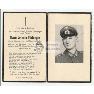   Halálozási értesítő (HUN) - Johann Fürfanger / Magyarország