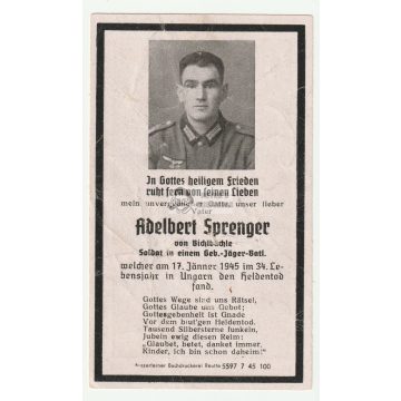   Halálozási értesítő (HUN) - Adelbert Sprenger / Magyarország