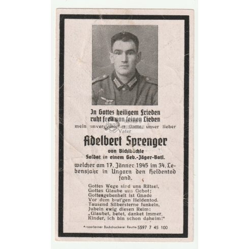 Death card (HUN) - Adelbert Sprenger / Hungary