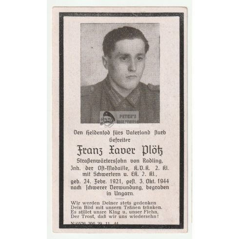 Death card (HUN) - Franz Xaver Plötz / Beresztelke