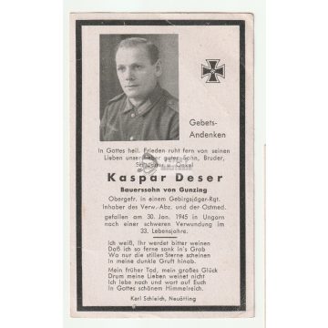 Halálozási értesítő (HUN) - Kaspar Deser / Pozsony