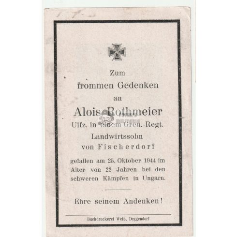 Halálozási értesítő (HUN) - Alois Rohtmeier / 