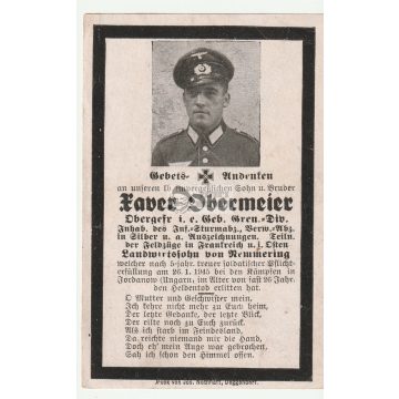 Halálozási értesítő - Xaver Obermeier / Ungarn
