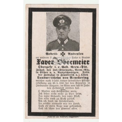 Death card - Xaver Obermeier / Ungarn