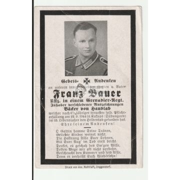 Halálozási értesítő (HUN) - Franz Bauer / Erdély