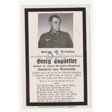   Halálozási értesítő (HUN) - Georg Sagstetter / Magyar katonai kórház