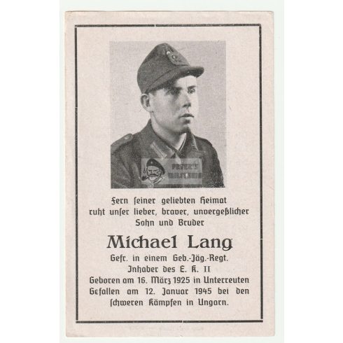 Death card (HUN) - Michael Lang / Pelsőcardó 4. Gebirgsjäger Division