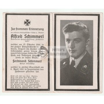   Halálozási értesítő (HUN) - Alfred Schimmerl "Feldherrnhalle" / Debrecen 
