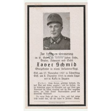 Halálozási értesítő (HUN) - Xaver Schmid / Kassa