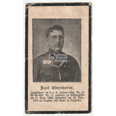Death Card (HUN) - Karl Ebenhofer / Szeged WW1