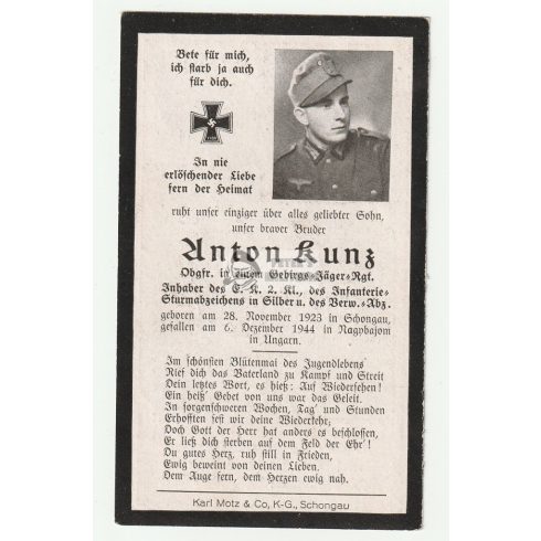 Halálozási értesítő (HUN) - Anton Kunz - Nagybajom